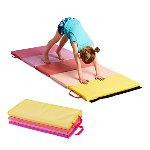 Hearthsong 5-Panel Colorful Sun Folding Kids' Gymnastics Tumbling Mat For Active Play, With Carrying Handles, 77 Inches Long X 30 Inches Wide, Sun #TOP29