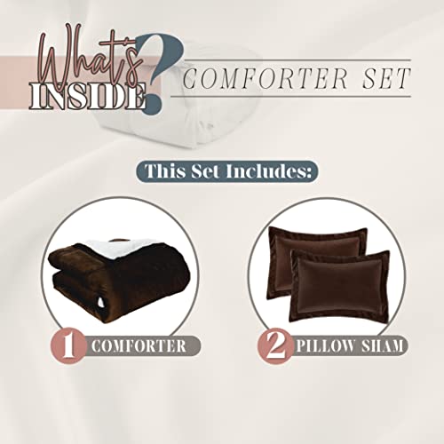 Elegant Comfort 22EC-SHERPA-COMF-K-BROWN Super Soft Sherpa Comforter 3-Piece Set Premium Quality thumb #4
