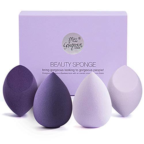 Miss Gorgeous London Maquillage éponge,Éponge de mélange de fond de teint sans faille pour crème et poudre liquides, Blender Professional Beauty Sponge Blender (4PCS)