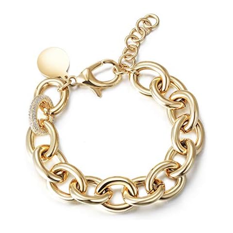 CIUNOFOR Link Bracelet Inspired Antique Women Jewelry Vintage Valentine's Day Wide Cuban Curb Bangles Stainless Steel Adjustable Chain for Men (Chunk Gold, 9'') Cover