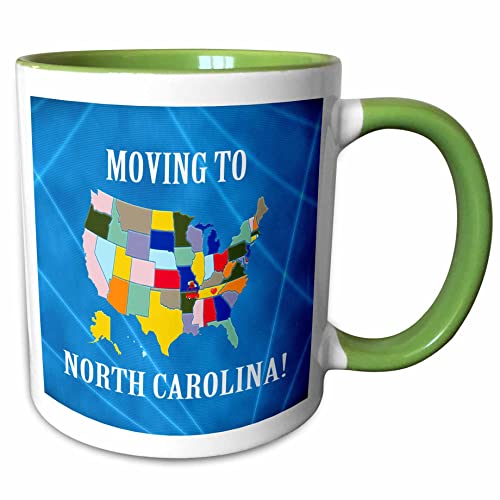 3dRose USA Map, Moving to North Carolina, Heart 15oz Two-Tone Green Mug