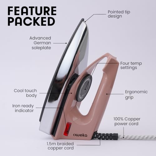Image of Nero 1000 Watt Dry Iron for clothes with German Coating Technology, Non Stick Soleplate coating | 5 level safety| Anti-Bacterial Coating, 2 Years Replacement Warranty (Peach)