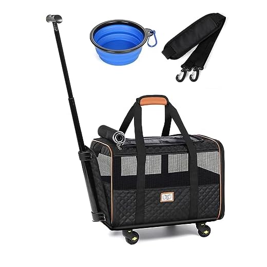 Pet Carrier with Wheels, Lekereise Rolling Dog Carrier for Small Dogs or 2 Small Cats, Airline Approved Dog Carrier, Quilted Black