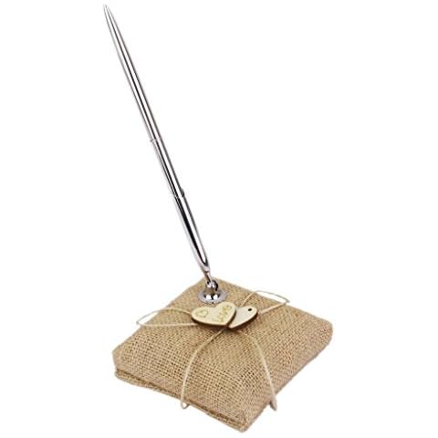 EBTOYS Vintage Burlap Wedding Reception Guest Pen with Stand Wooden Hearts Embellished Wedding Reception Party Table Decor Cover