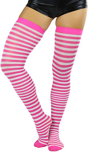 Image of ToBeInStyle Women's Opaque Hosiery Thin Striped Thigh High Long Stocking