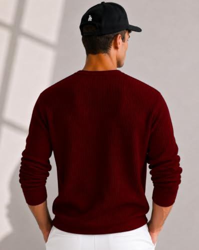 Image of AUSK Men's Textured Henley T-Shirt || Full Sleeve Ribbed Knit Button Neck T Shirt|| Regular Fit Casual Wear Tshirt for Men || Stylish Everyday Wear Tee