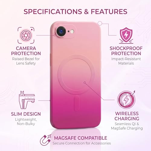 Image of amazon basics Gradient Mag-Safe Case for iPhone 16E | Soft Silicone Shockproof Cover with Camera Protection | Slim Lightweight Design | Smooth Touch & Durable - Light and Dark Pink