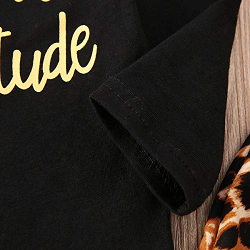 Newborn Infant Baby Girls Clothes Ruffle Long Sleeve Solid T-Shirt Tops+Cheetah Pants Autumn Clothes Outfits (Black 11, 0-6 Months)