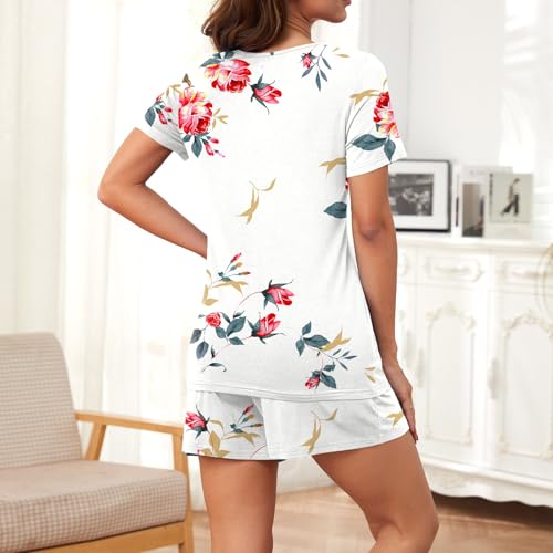 Image of Findsweet Pajama Set for Women 2 Piece Lounge Set Soft Sleepwear Summer Casual Short Pjs Sets with Pockets M-3XL