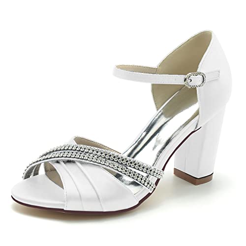 Chaussures de mariage peep toe à talon épais et strass pour une stabilité élégante en soirée