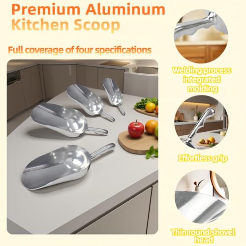 Ice Scoop, Heavy Duty Cast Aluminum, Ergonomic S-Curve Handle, Commercial Grade for Ice, Coffee, Popcorn, Flour, Sugar, Food-Grade & Rust-Proof Kitchen Tool (M (12oz))
