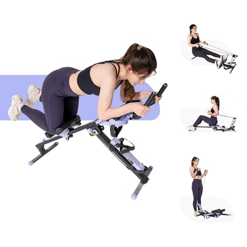 TOUSAINS 3 in 1 Adjustable AB Machine for Stomach Workout with 3 Heights, Foldable Rowing Machine for Home Gym with Comfortable seat & LCD Display Monitor, 330lbs Weight Capacity