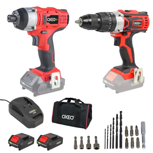 Kit de Perceuse visseuse et visseuse à choc 18v - chargeur et batteries 2Ah - Sac de rangement - 6 forêts HSS - 4 douilles