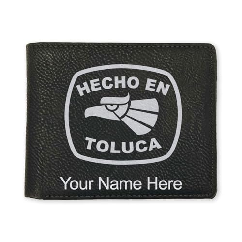 LaserGram Faux Leather Bi-Fold Wallet, Hecho en Toluca, Personalized Engraving Included (Black with Silver)