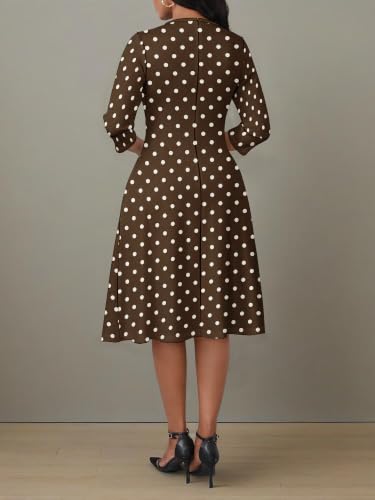 Image of PinkPatty Women's Casual 3 /4 Sleeve Midi Dresses Fit and Flare Church Work Dress with Pockets