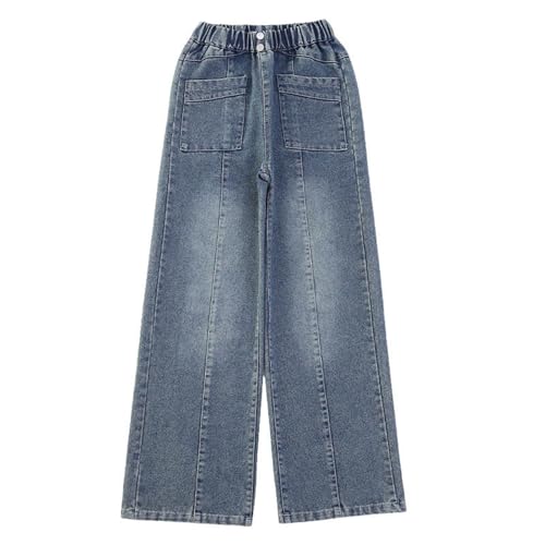 Baggy Denim Pants for Girls Wide Leg Elastic High Waisted Casual Jeans Kids Fall Straight Leg Trousers with Poket