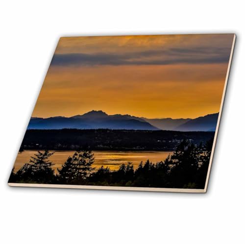 3dRose Golden Sunset Glow on Dyes Inlet, Bremerton, Washington 4 Inch Ceramic Tile