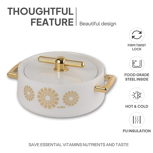 Image of CELLO Jewel NX Insulated Casserole Set of 3 Pcs (500ml, 1000ml, 1500ml) White | Double Wall Insulated Hot Pot Case Keeps Food Hot & Warm for Long Hours, Casserole Hot Pot Set for Roti, Chapati, Rice