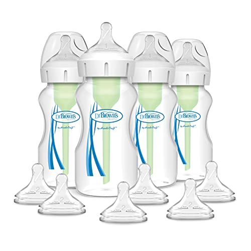 Image of Dr. Brown's Options+ Wide-Neck Anti-Colic Baby Bottle - 9oz - 4pk and Options+ Wide-Neck Baby Bottle Nipple, Level 2 (3 Months+), 6 Count