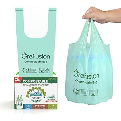 GreFusion 10 Liter Kompostierbare extra stark Biomüllbeutel mit Henkel 50 Stück Kompost Bio-Müllbeutel Cover