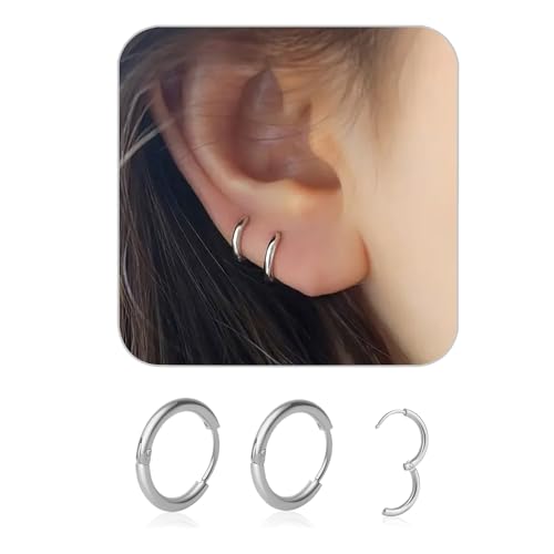 1 Pair 6mm Small Hoop Earrings for Women 316L Surgical Stainless Steel Huggie Hoop Earrings Hypoallergenic Cartilage Hoop Earrings for Helix Tragus Conch Piercing Jewelry for Women Men(Silver/2.0mm)