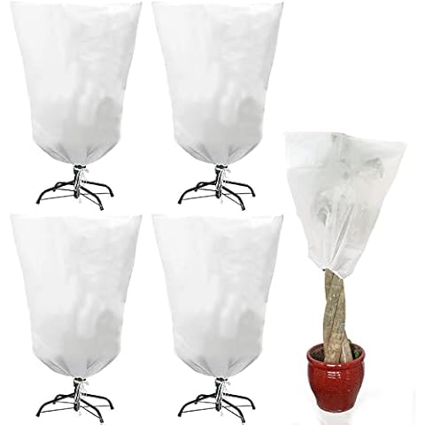 Ebingoo 4 Pack Plant Fleece Frost Protection Bags,Drawstring Plant Cover for Winter Outdoor Garden,Frost Blanket Protecting Fruit Tree Potted Warm Plants from Freezing Animals Eating - 23.6 x 31.5inch Cover