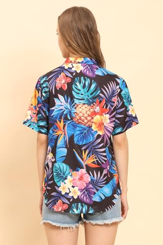 Image of Womens Casual Shirt Soft Beach Shirts Floral Tropic Print V Neck T-Shirt Short Sleeve Button Up Tops