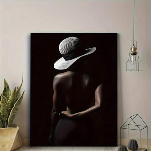 Cadre 50 x 75 cm avec peinture sur toile de femme et affiche abstraite noire et blanche salon