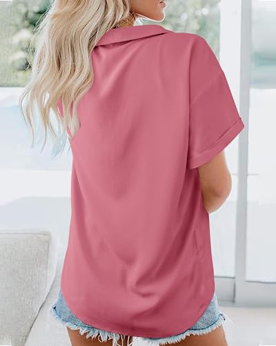 Gaharu Womne's Casual Button Shirts Summer Dressy Blouses Work Trendy Tops4