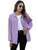 Omoone Women's Oversized Mid Long Denim Jacket Jean Biker Coat(0199-Purple-L)