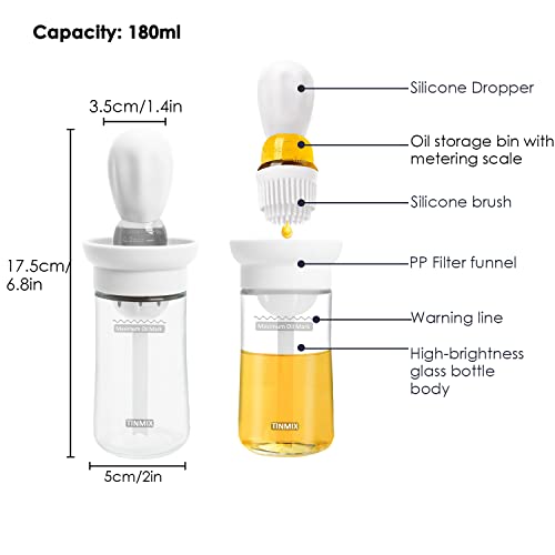 Tinmix Oil Dispenser With Brush - 2 In 1 Glass Olive Oil Dispenser For Cooking, Upgrade T-Ob21S Oil Dispensing Bottle With Silicone Basting Brush For Vinegar Sauce Bbq Grill Frying Kitchen, Grey #TOP1