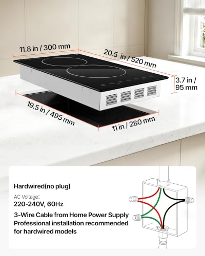 Image of VEVOR Electric Cooktop 12inch 2 Burners Stove Top 3000W 220V No Plug, Ceramic Built-in Radiant Electric Stove, with 9 Power Levels, Timer, Child Lock, Over-Heat Guard, Touch Control