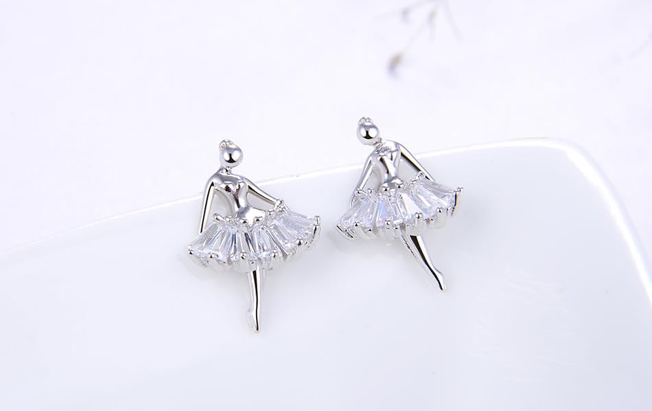 S925 Sterling Silver Jewelry Rabbit/Horseshoe/Moon/Ballerina/Heart/Celtic Shamrock Stud Earrings for Women Mom Sister Best Friend on Christmas Graduation Mother's Day Birthday Anniversary - Image 7