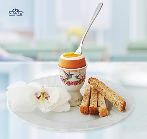 Nobleegg Egg Cups For Soft Boiled Eggs - Vintage Style Porcelain Egg Cups Holders, Authentic Egg Spoons 18/10 Stainless Steel #TOP4