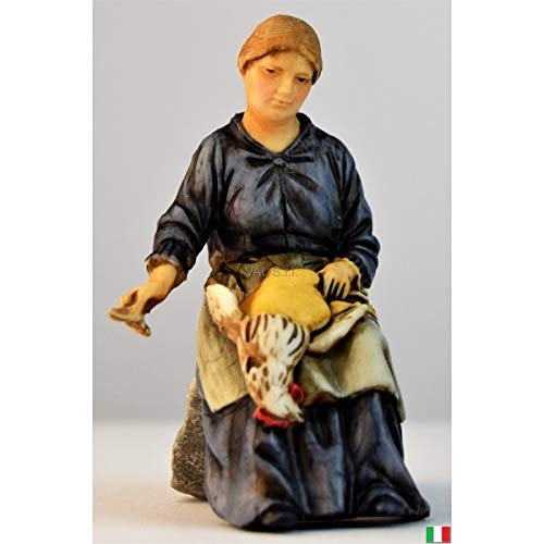 Moranduzzo Woman Plucking and with Rolling Pin for 4Inch Nativity Scene 1:20 Scale-Indestructible Figures-18th Century Style,Hand Painted and Finished,Official Product, Made in Italy,Sculptor M. Landi