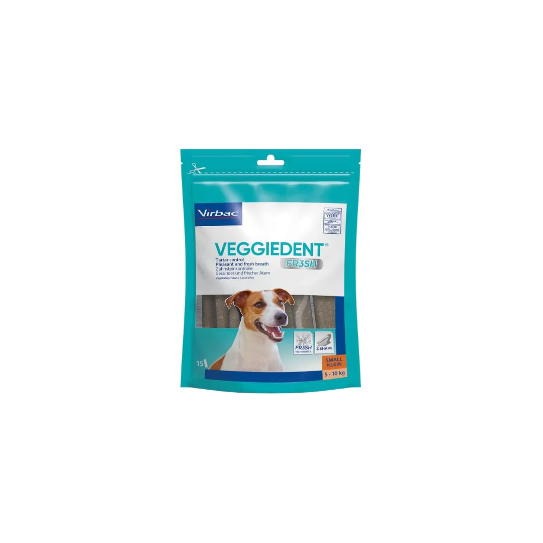VeggieDent S | Kaustreifen für kleine Hunde | 3 x 224 g | Vegetarisch | Virbac | Ergänzungsfuttermittel | Zur Unterstützung der täglichen Zahnpflege und Maulfrische | Vegetarisch | 3er Pack