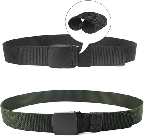 2er Unisex Gürtel Nylon Canvas Belt für Damen und Herren, Stufenlos Verstellbarer Stoffgürtel, Länge 130 cm, Breite ca. 3,8 cm, mit Kunststoff Schnalle MEHRWEG