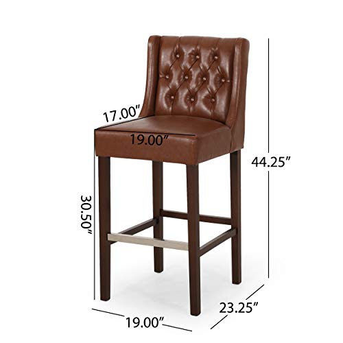 Christopher Knight Home Spencer Taburetes de Bar Contemporáneos con Respaldo Alto (Set de 2), Marrón Cognac y Espresso, Cuero Sintético miniatura 3