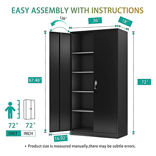 Aobabo 72 Inch Tall 2 Door Durable Locking Metal Storage Cabinet Organizer With 4 Adjustable Shelves And 2 Keys For Garages And Offices, Black #TOP2