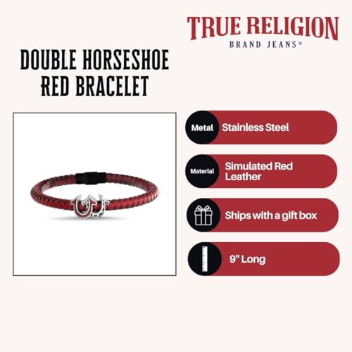 Pulsera True Religion rojos simulados piel 9 pulgadas acero miniatura 3