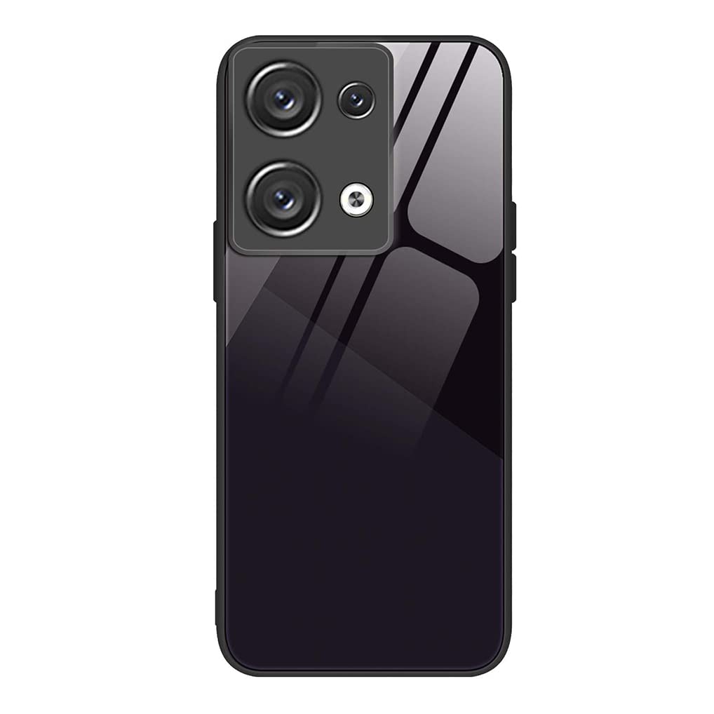 SEAHAI Cover Per OPPO Reno 8 5G | Custodia In Vetro Temperato Sfumato | Morbida Al Tatto E Antiurto | Nero - 3
