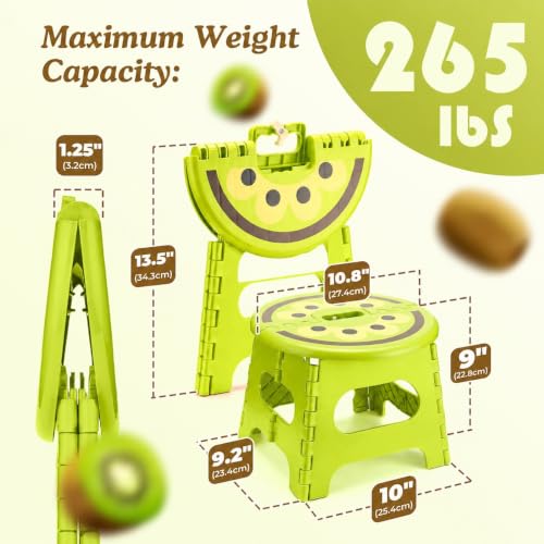Image of Premium Folding Step Stool for Adults and Kids Non-Slip Folding Stools with Portable Handle, Compact Plastic Foldable Step Stool for Bathroom,Bedroom, Kitchen (Kiwi Green)