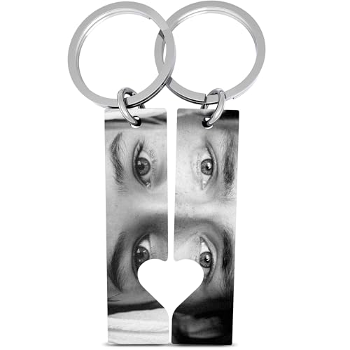 Meinearmbänder Personalisierte Partner Schlüsselanhänger Set aus 2 | Foto Gravur | Edelstahl Anhänger für Paare | Individuelles Geschenk zum Valentinstag, Geburtstag oder Jahrestag
