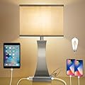 OYedis Table Lamp for Bedroom 3-Way Dimmable Touch Control Bedside Lamp with USB A+C Port & Outlet 21.6" Tall Nightstand Lamp for Living Room Bedroom Office and Hotel Bulb Included