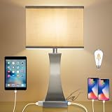 Table Lamp for Bedroom 3-Way Dimmable Touch Control Bedside Lamp with USB A+C Port and 1 AC Outlet D