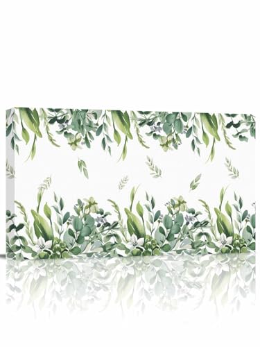 Green Leaf Modern Canvas Wall Art 12x24 inch, Summer Watercolor
