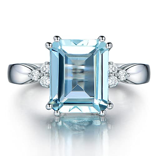 925 Sterling Silver Plated Emerald Shaped Simulated Blue Topaz Wedding Band Ring Engagement Ring for Women2