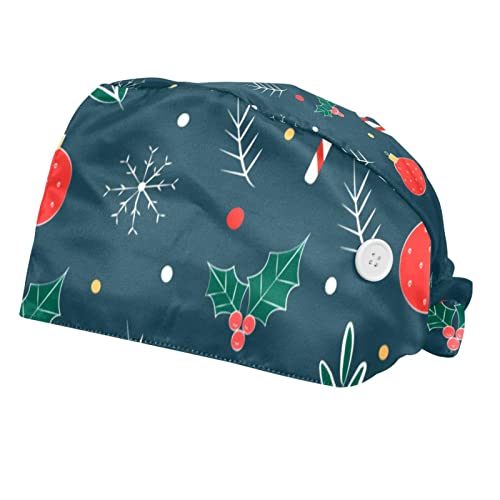 Chapeaux de travail unisexe motif Noël bonnet de protection réglable pour cuisine et soin 2pcs