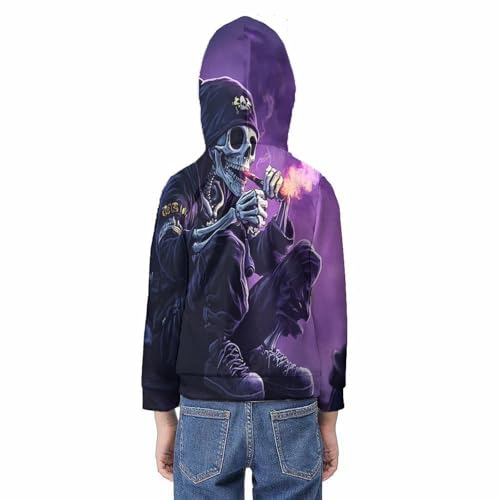 Sweat à capuche 3D enfant motif tête de mort imprimé durable
