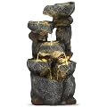 Grepatio Cascading Rock Outdoor Water Fountain, 6 Tier Garden Waterfalls Fountain with 6 LED Lights, Modern Indoor Floor Standing Water Fountains with Pump for Garden, Patio, House Decor, 35" H
